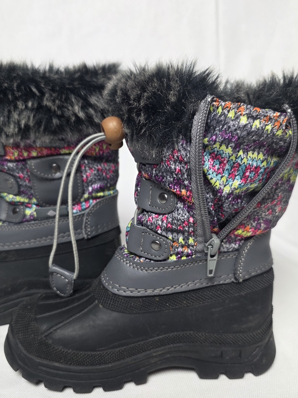 Dream Pairs Girls Gray & Multicolor Knit Faux-Fur Insulated Snow Winter Boots